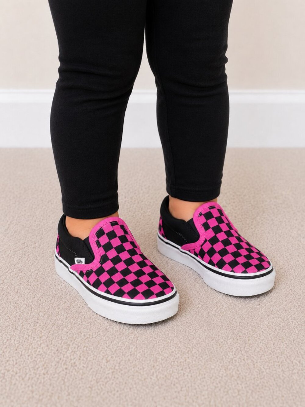 Vans Pink and Black Kids Classic Checkered Design Slip-On Shoes Size 7 Toddler